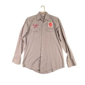 Vintage Unitog Trane Work Shirt Mens 15-15.5 Gray Long Sleeve Union Made USA